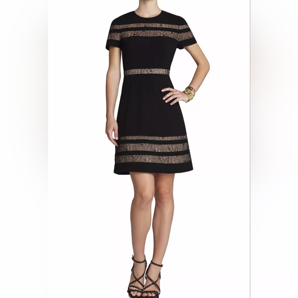 Elegant BCBG Maxazria Black and Gold Women's Dress